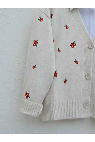 HİJABAYA Sprinkled Flower Embroidered Knitwear Cardigan