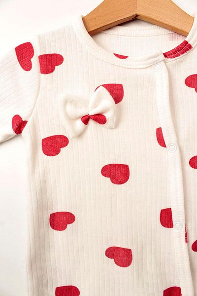 Çocuksan Baby&Kids Wear Baby Girls Romper Set - Heart Pattern, Cotton, Button and Bow Detail + Headband