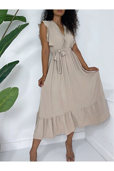 MissRunin فستان أيروبين بأكمام مكشكشة وأكمام مكشكشة وخصر مطاطي وأربطة