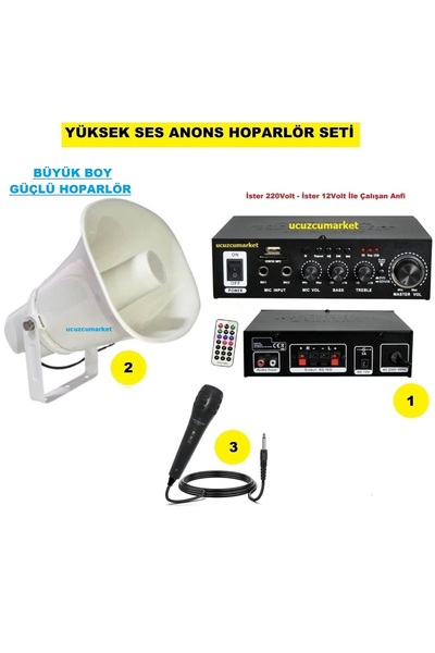 Genel Markalar Yüksek Ses Anons Hoparlör Seti (Büyük Boy Hoparlör - Mikrofon ...
