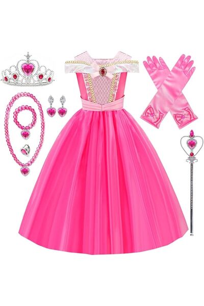 EvrikaUnity Rochita Printesa Aurora pentru copii, Set cu coronita si accesori...