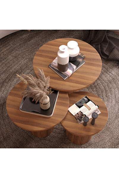 klubeconcept Bohem Esintili Modern 3'lü MDF Orta Sehpa Takımı 100% MDF