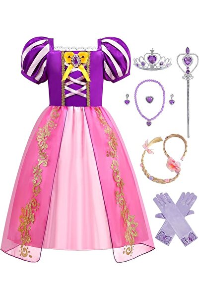 EvrikaUnity Rochie Printesa Rapunzel pentru copii, Set Bentita si Accesorii, ...