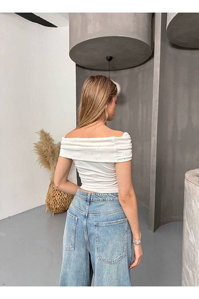 İLKCET MODA Υποβρύχιο ύφασμα Madonna Collar Stoned Crop