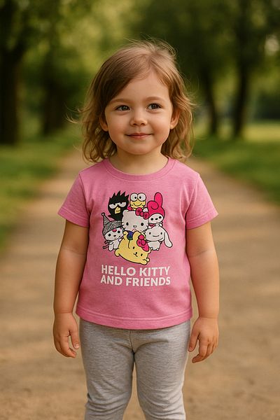 TRENDİMİZBİR Girl's Cute Characters Printed Pink Short Sleeve T-Shirt Gray Leggings Bottom Top Set