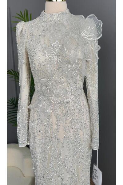 duguncumoda Hennin Önü Çiçek Detaylı Abiye Elbise-5018