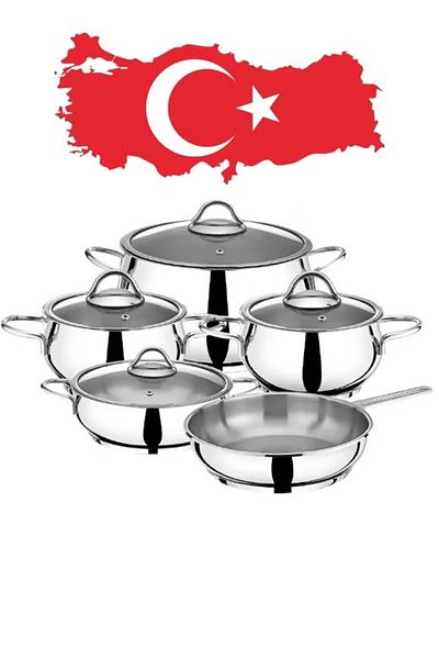Cady One 9-piece Non-stick Stainless Steel Cookware Set, Made In Turkey 109-09-ba3100