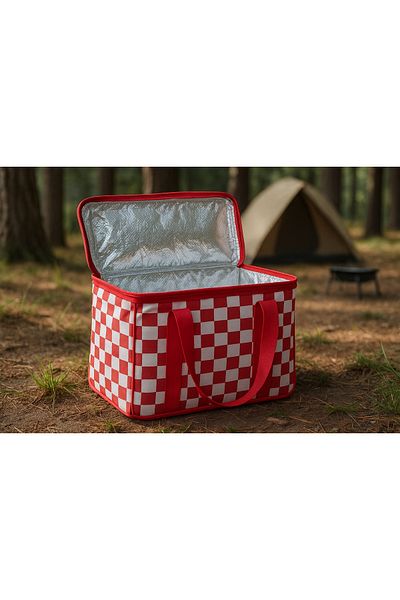 keyfisepet en keyifli sepet 25 Liter Thermal Picnic Bag Red White |   Cooler Bag for Camping Beach Car