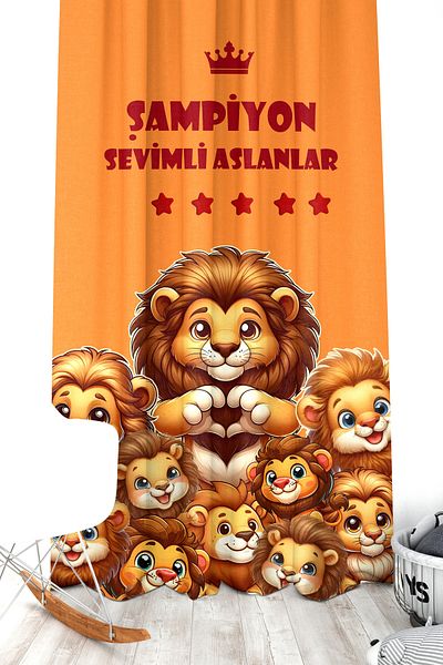 Bertille Home Children's and Baby's Room Yellow Red Fan Football Series Background Curtain Single Wing (Child Room Curtain)