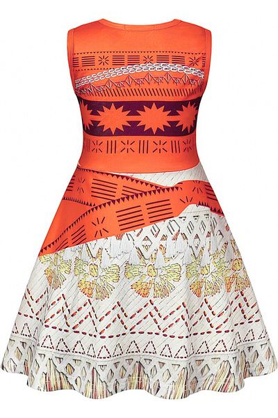 EvrikaUnity Costum Moana pentru copii, Set cu colier si agrafa floare, EvrikaUnity®, 5-6 ani, 130 cm, Portocaliu