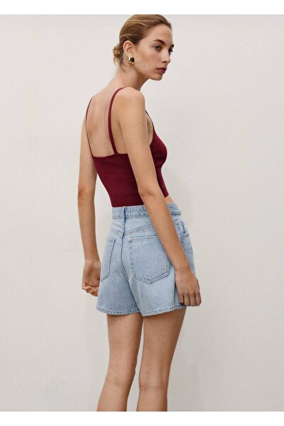 MANGO Woman Yüksek Bel Düz Kesim Denim Şort