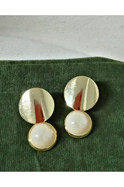 mos&more Gold Krem Taşlı Şık Kadın Küpe