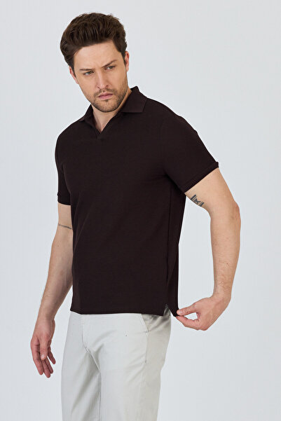 Frappoli Venice Men's Brown Cotton Blended Polo Neck T-Shirt