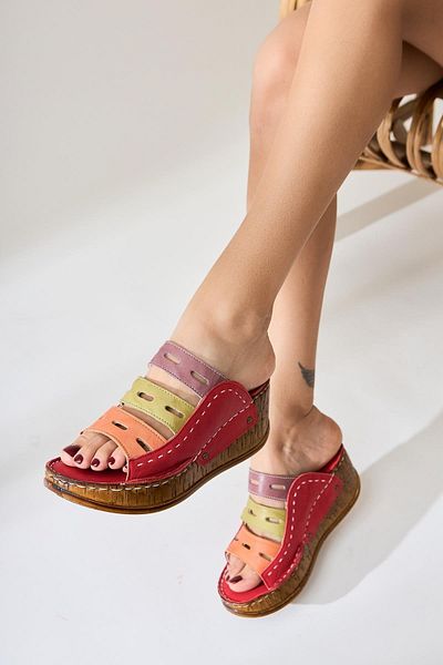 Limoya Women's Red Orange Laser Cut Women's Slippers