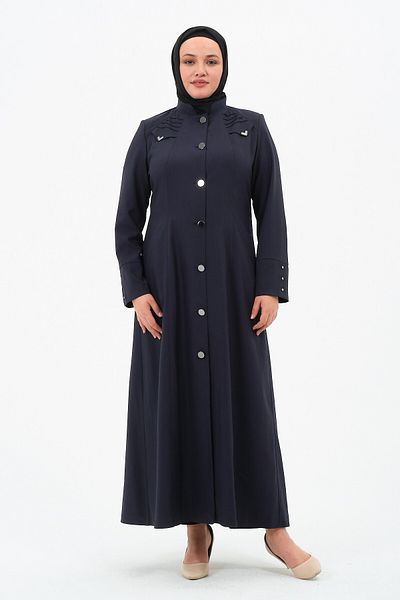 GLR&GYM Ecesu Women's Plus Size Buttoned Linen Fabric Judge Collar Mother's Overcoat