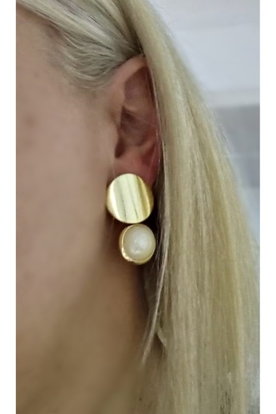 mos&more Gold Krem Taşlı Şık Kadın Küpe