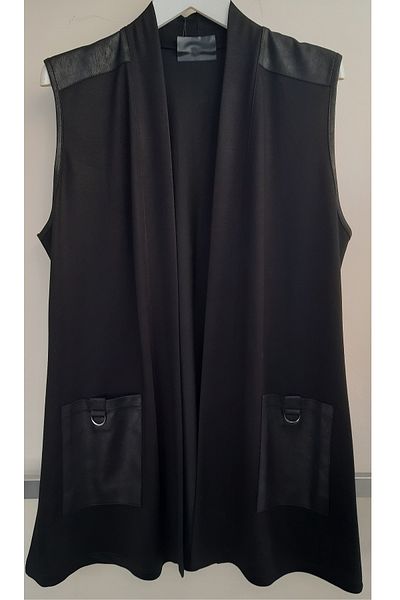 N.Y.YILDIZ STAR Leather Jewelled Steel Cotton Plus Size Mother Vest - Shawl Collar, No Button, Short Length