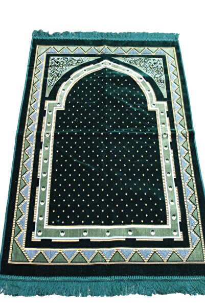 SALVUS Kadife Lüks Desenli Seccade -YEŞİL Namazlık Hac Umre Hediyelik ve Çeyi...