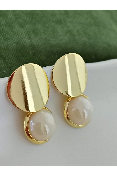 mos&more Gold Krem Taşlı Şık Kadın Küpe