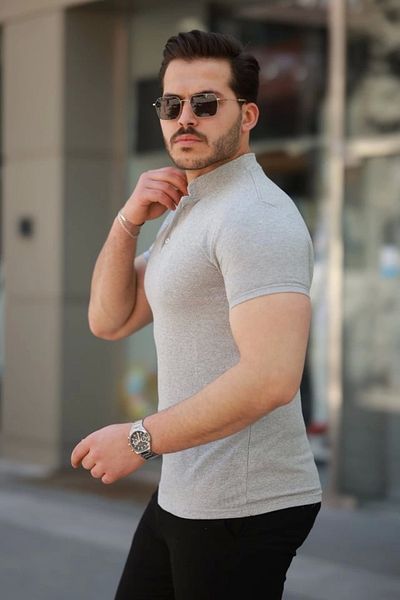 Silerra Tricou cu mânecă scurtă din țesătură de bumbac cu guler pentru bărbați