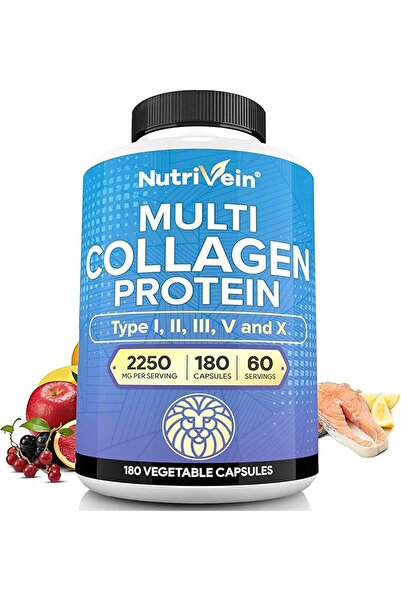 nutrivein Premium Multi Collagen 2250 mg - 180 Women and Men -Aging,Joints,Ha...