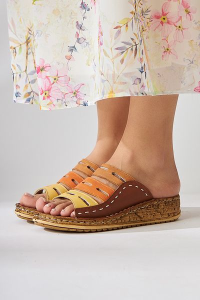 Limoya Genuine Leather Joelle Taba Comfort Laser Cut Women's Slippers