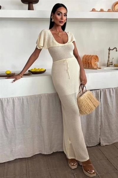 Lijuri Rochie tricotată cu decolteu adânc și detaliu plasă 2867