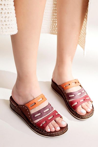 Limoya Genuine Leather Katrina Soil Comfort Laser Cut Women's Slippers