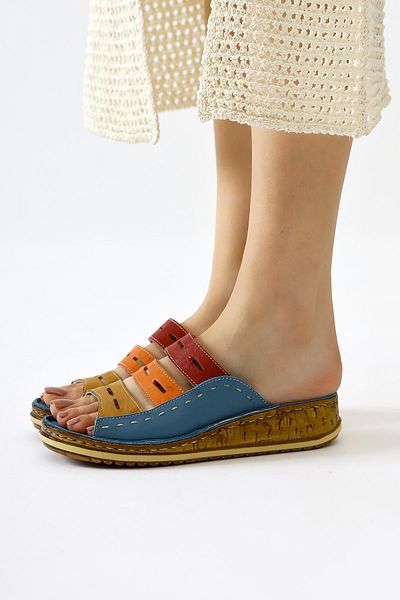 Jilberto Genuine Leather Joelle Blue Comfort Laser Cut Women's Slippers