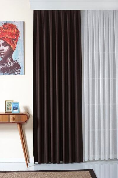 Elen's قماش بني ناعم عالي الجودة، غير لامع، ذو مظهر طبيعي، ستارة خلفية غير قا...