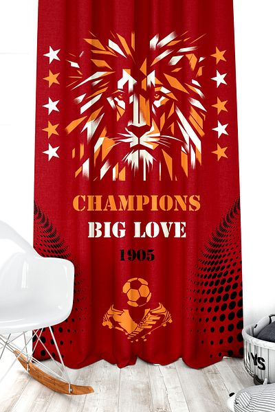 Bertille Home Children's and Baby's Room Yellow Red Fan Football Series Background Curtain Single Wing (Child Room Curtain)