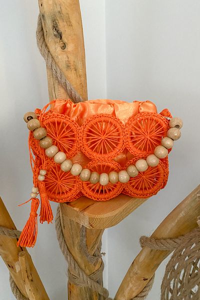 Mila Orange Satin Lined Straw Bag