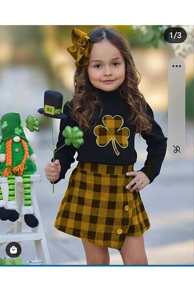 Kuzeyi Butik Girls' Skirt with Shorts Looks Bottom Top Set