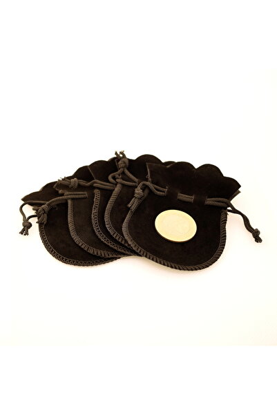 666 5Adet İthal Siyah Kadife Kese 9.5x7.5cm OrtaBoy 1.kalite Dokuma İpli Yuvarlak Büzgülü Altın Kesesi