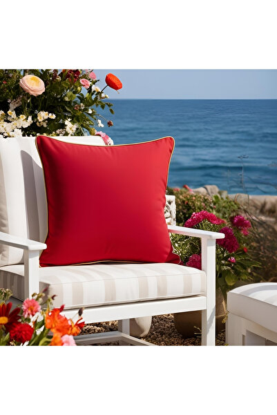 Bc Home غطاء وسادة مربع أحمر بحواف ذهبية ناعمة الملمس قطعة واحدة مقاس 43 × 43 سم