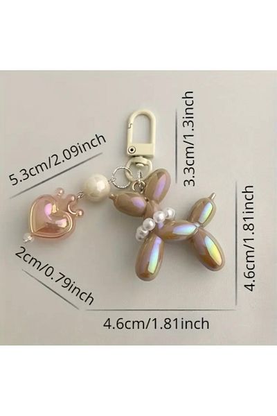Accessories Vanilla Avenue Dark Pink Pearl Shiny Balloon Dog Heart Detailed Elegant Women's Keychain Accessory