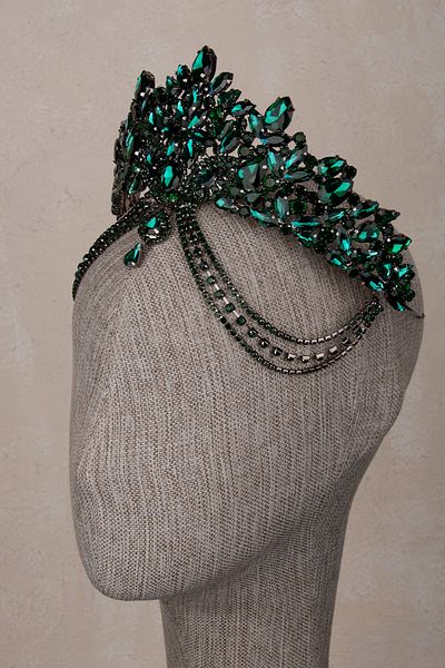 Hayalperest boncuk Velisse Green Stone Bridal Crown Handmade Sparkling Accessory
