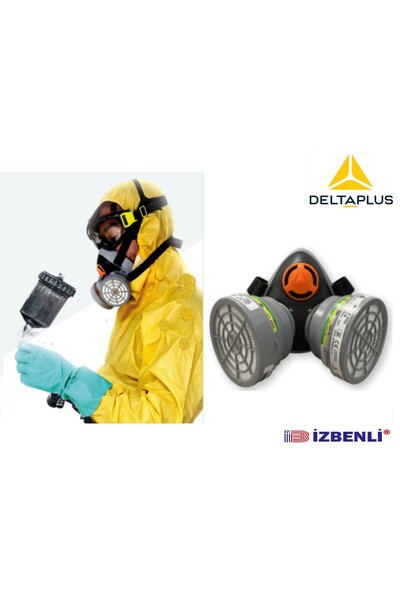 Delta Plus ABEK1 Tiner Vernik Reçine Epoksi Boya Oto Boya Toz Için Yarım Yüz Gaz Maskesi (FİLTRELİ)