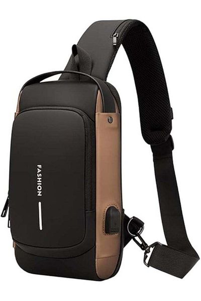 Generic Crossbody Waterproof Chest Shoulder Bag Daypack Hiking Travel with USB Port, Brown, One Size