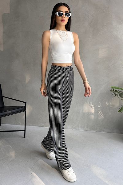 Rabi Shine Women's Striped Waist Elastic Trousers