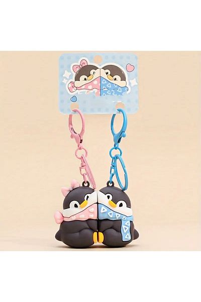 PiyaCraft Cute Penguin Lover Friend Couple Keychain Accessory with Double Magnet
