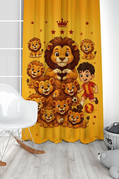 Bertille Home Children's and Baby's Room Yellow Red Fan Football Series Background Curtain Single Wing (Curtain)