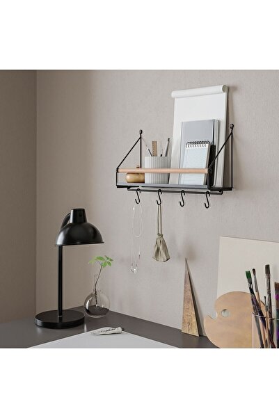 IKEA Wall Shelf Hooked Shelf 42X12X26 cm Black Color Steel Beech Weaver