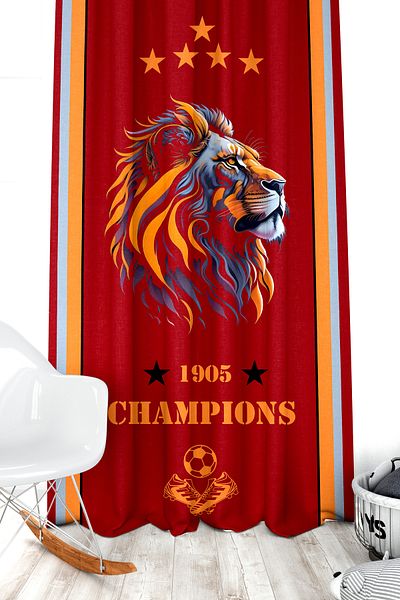 Bertille Home Children's and Baby's Room Yellow Red Fan Football Series Background Curtain Single Wing (Child Room Curtain)