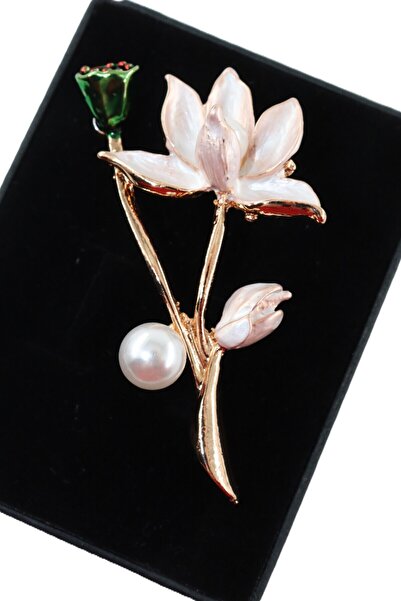 KEEBA Saf ruhun imzası Zambak çiçeği broş incili gold dallı zambaklı çiçekli ...