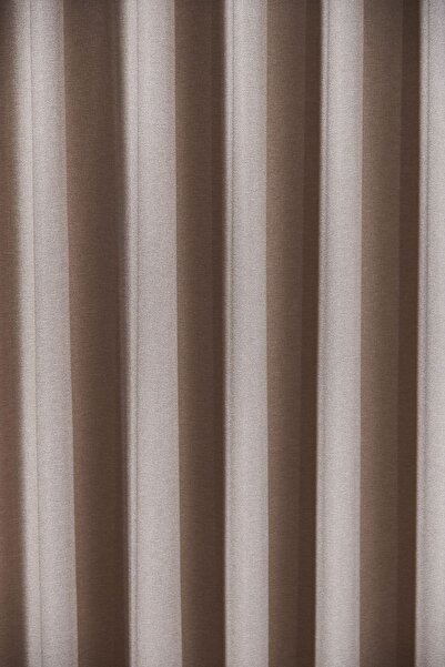 Elen's Açık Vizon Modern Yumuşak Dökümlü Kumlama Desenli Düz Jakar Fon Perde Büzdürmeli Ekstraforlu Erguvan