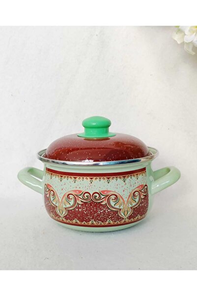 EBRULİEMAYE MİNT KAHVE ETNİK EMAYE TENCERE 3,7 LİTRE 22 CM SÜT YOĞURT ÇORBA T...
