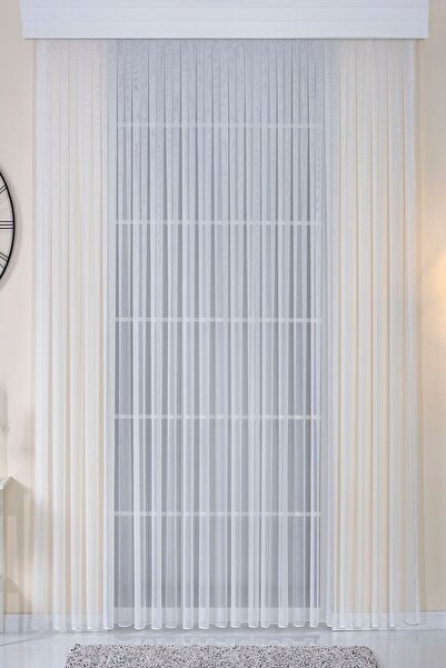 Elen's Ütü istemeyen Kırışmaz Salon, Mutfak, Antre Çocuk Odası 1/2 Pileli Doğal Natural EKRU Tül Perde Emma