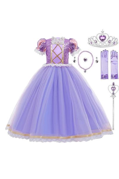 EvrikaUnity Rapunzel Princess Dress for Children, Set with Crown and Accessories, 5-6 years, 130 cm, Purple