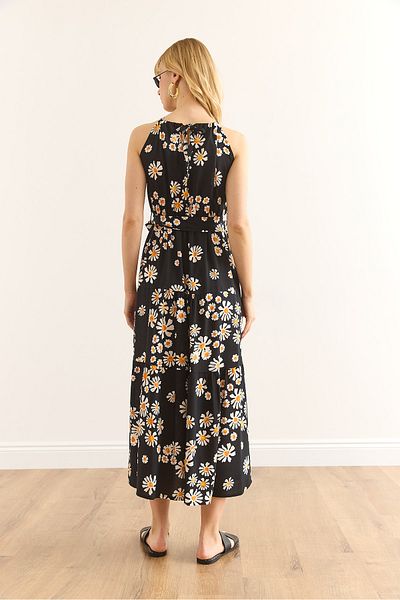 Olalook Γυναικείο Μαύρο Φόρεμα Daisy Halter με ζωσμένο γιακά με ζωσμένο βισκόζη ELB-19001548